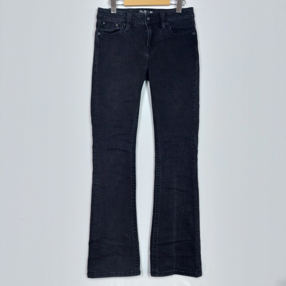 Miss Me B4482 Black Bootcut Embellished Sequin Wing Jeans Womens 28